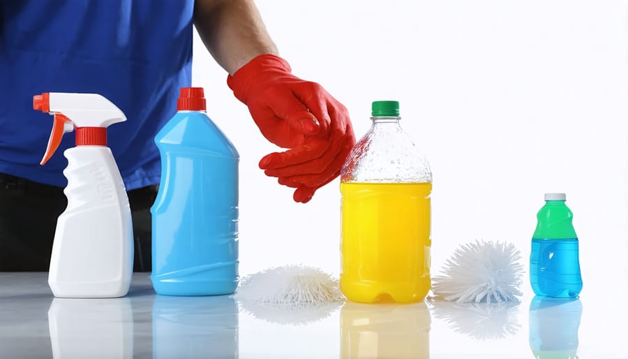 Step-by-step demonstration of mixing commercial cleaning solution